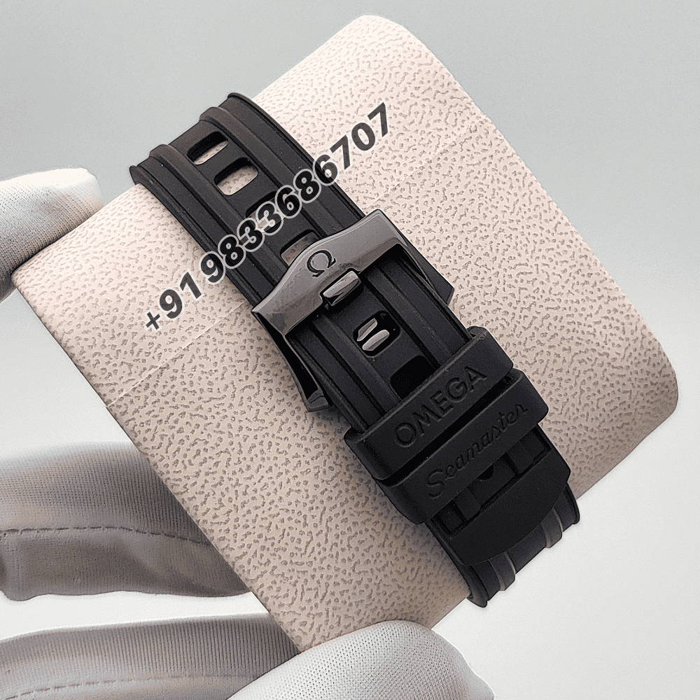 Omega Seamaster Diver 300M Black Ceramic On Rubber Strap Black Dial 43.5mm Exact 1:1 Top Quality Super Clone Replica Swiss ETA 8806 Automatic Movement Watch - Image 4