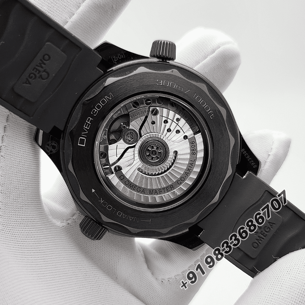 Omega Seamaster Diver 300M Black Ceramic On Rubber Strap Black Dial 43.5mm Exact 1:1 Top Quality Super Clone Replica Swiss ETA 8806 Automatic Movement Watch - Image 5