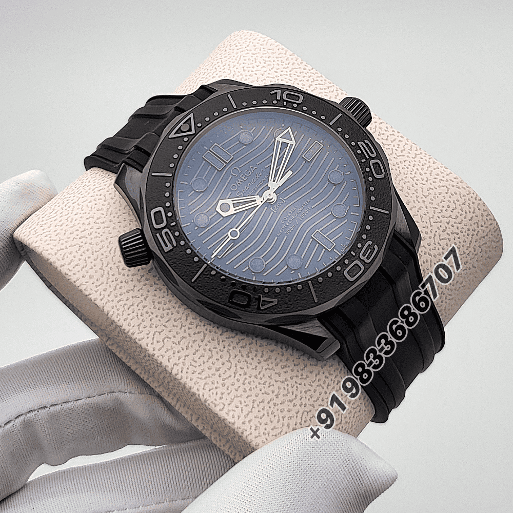 Omega Seamaster Diver 300M Black Ceramic On Rubber Strap Black Dial 43.5mm Exact 1:1 Top Quality Super Clone Replica Swiss ETA 8806 Automatic Movement Watch - Image 3