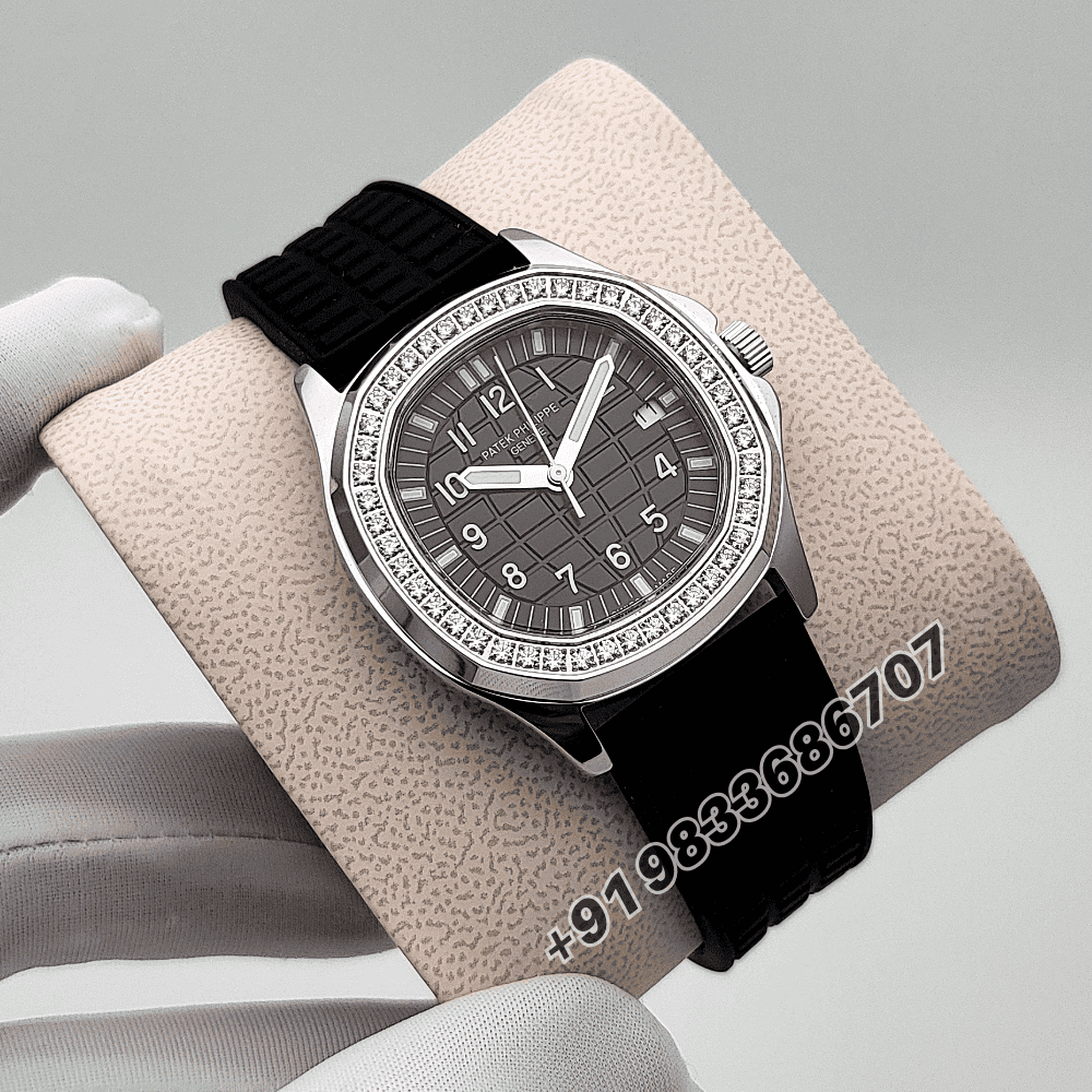 Patek Philippe Aquanaut Steel Black Dial Diamonds Marking Bezel Rubber Strap High Quality Women’s Watch - Image 3