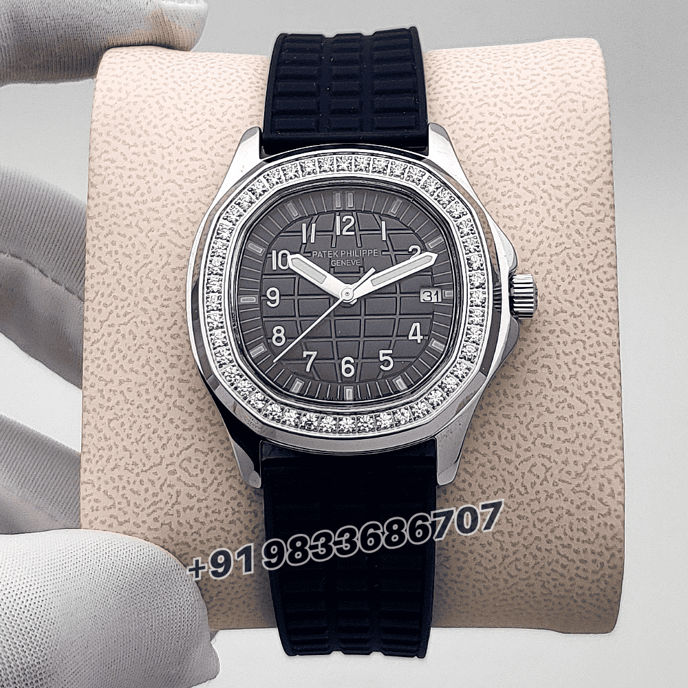 Patek Philippe Aquanaut Steel Blue Dial Diamonds Marking Bezel Rubber Strap High Quality Women’s Watch