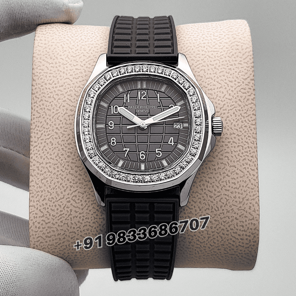 Patek Philippe Aquanaut Steel Grey Dial Diamonds Marking Bezel Rubber Strap High Quality Women’s Watch