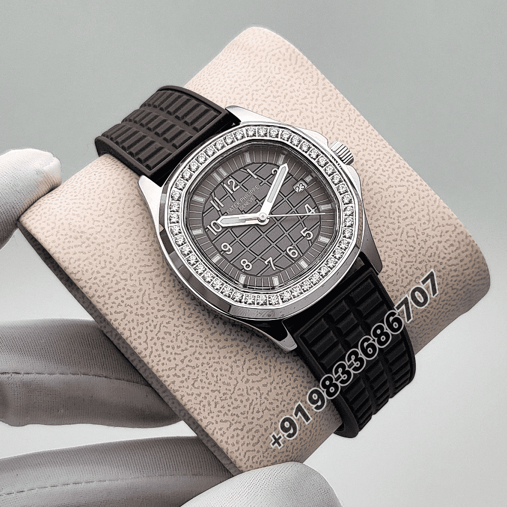 Patek Philippe Aquanaut Steel Grey Dial Diamonds Marking Bezel Rubber Strap High Quality Women’s Watch - Image 3