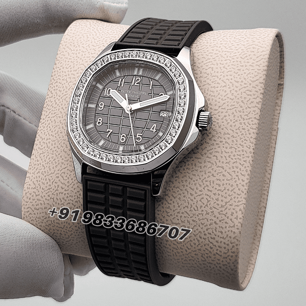 Patek Philippe Aquanaut Steel Grey Dial Diamonds Marking Bezel Rubber Strap High Quality Women’s Watch - Image 2
