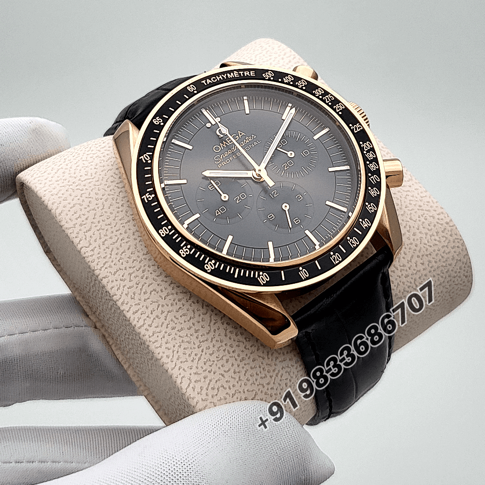 Omega Speedmaster Moonwatch Professional Chronograph Rose Gold 42mm Black Dial High Quality Watch - Image 3