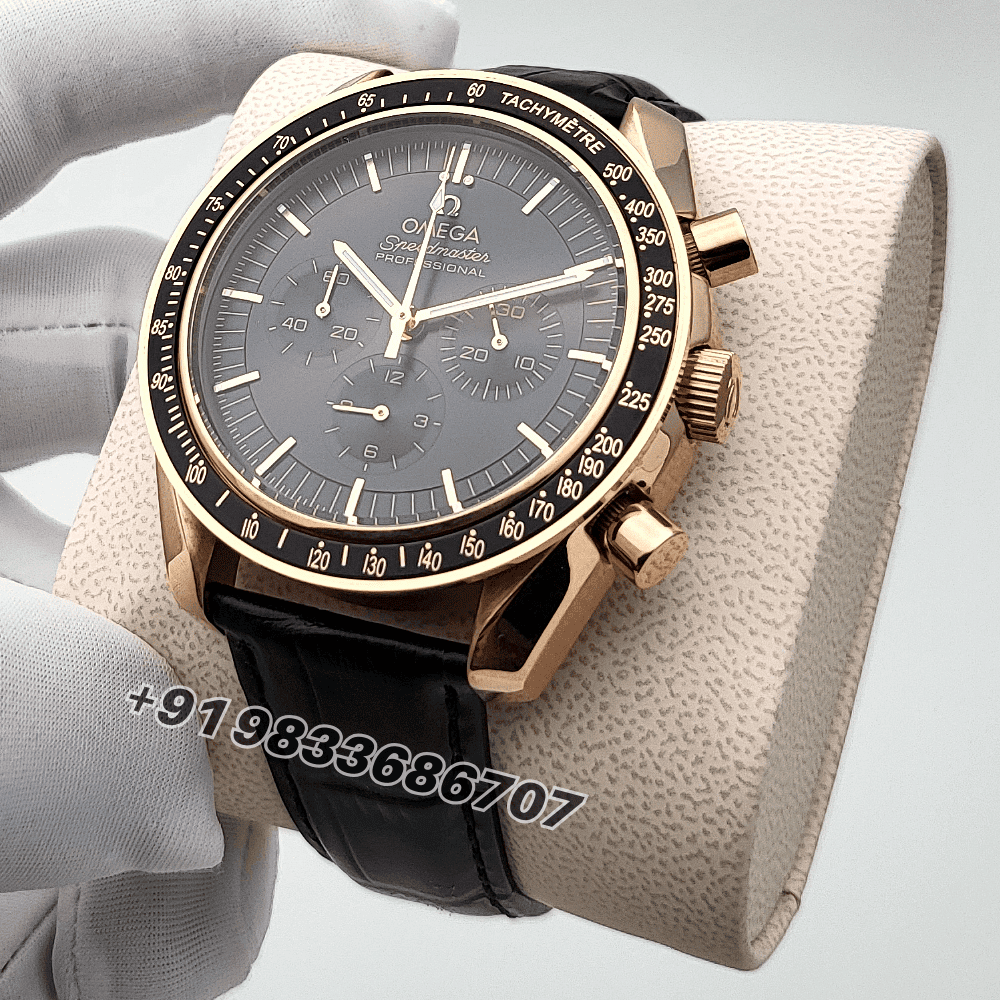 Omega Speedmaster Moonwatch Professional Chronograph Rose Gold 42mm Black Dial High Quality Watch - Image 2