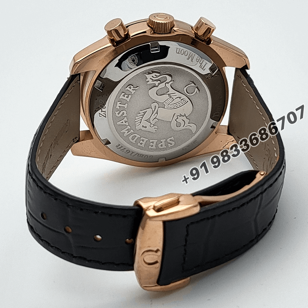 Omega Speedmaster Moonwatch Professional Chronograph Rose Gold 42mm Black Dial High Quality Watch - Image 4