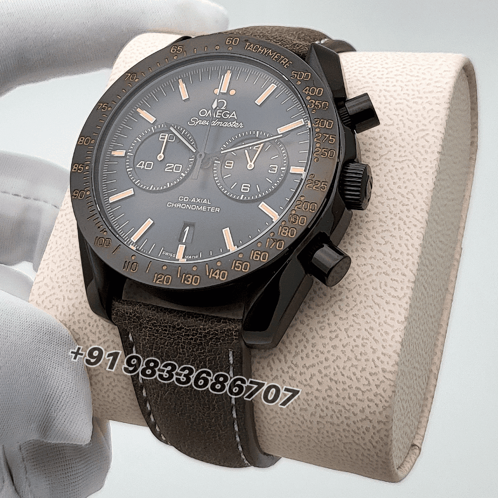 Omega Speedmaster Dark Side Of The Moon Chronograph Brown Leather Strap High Quality Watch - Image 2