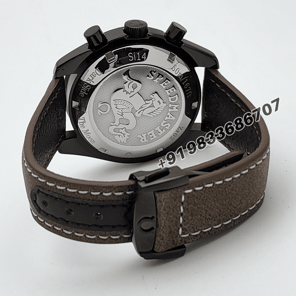 Omega Speedmaster Dark Side Of The Moon Chronograph Brown Leather Strap High Quality Watch - Image 4