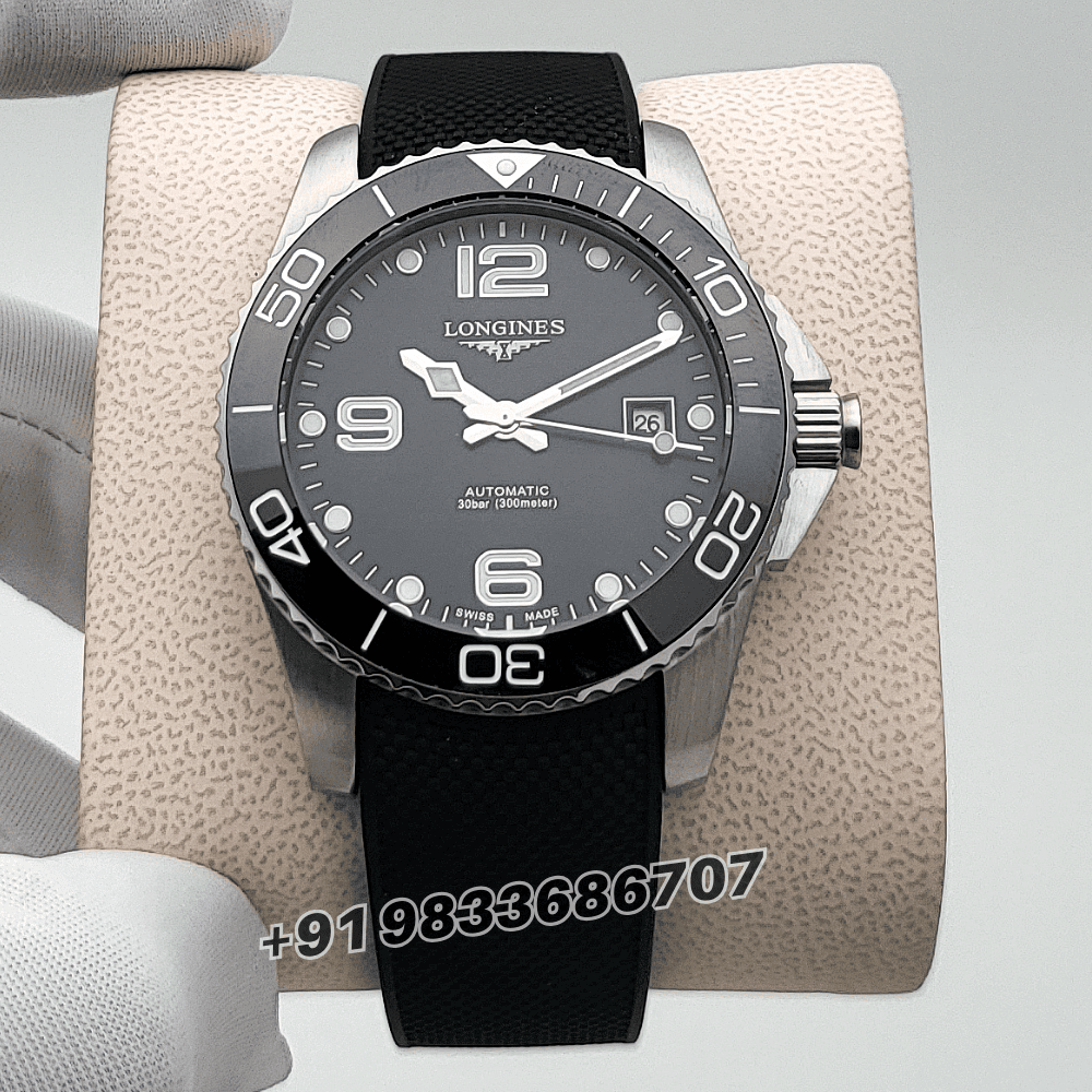 Longines Hydroconquest Sunray Black Dial 41mm Rubber Strap High Quality Swiss Automatic Clone Watch