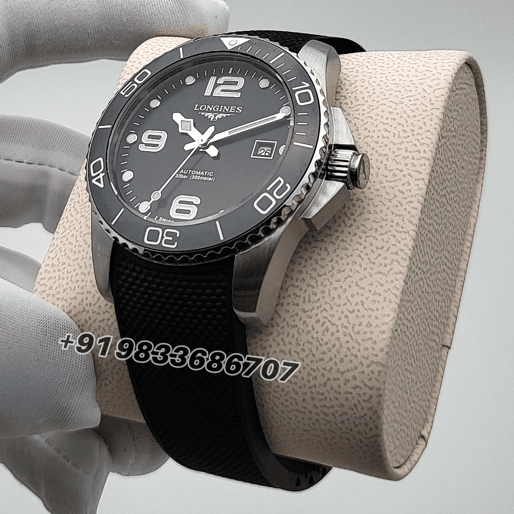 Longines Hydroconquest Sunray Black Dial 41mm Rubber Strap High Quality Swiss Automatic Clone Watch - Image 2