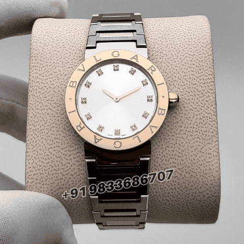 Bvlgari Bvlgari Stainless Steel Rose Gold Bezel Silver Sunray Dial High Quality Women’s Watch