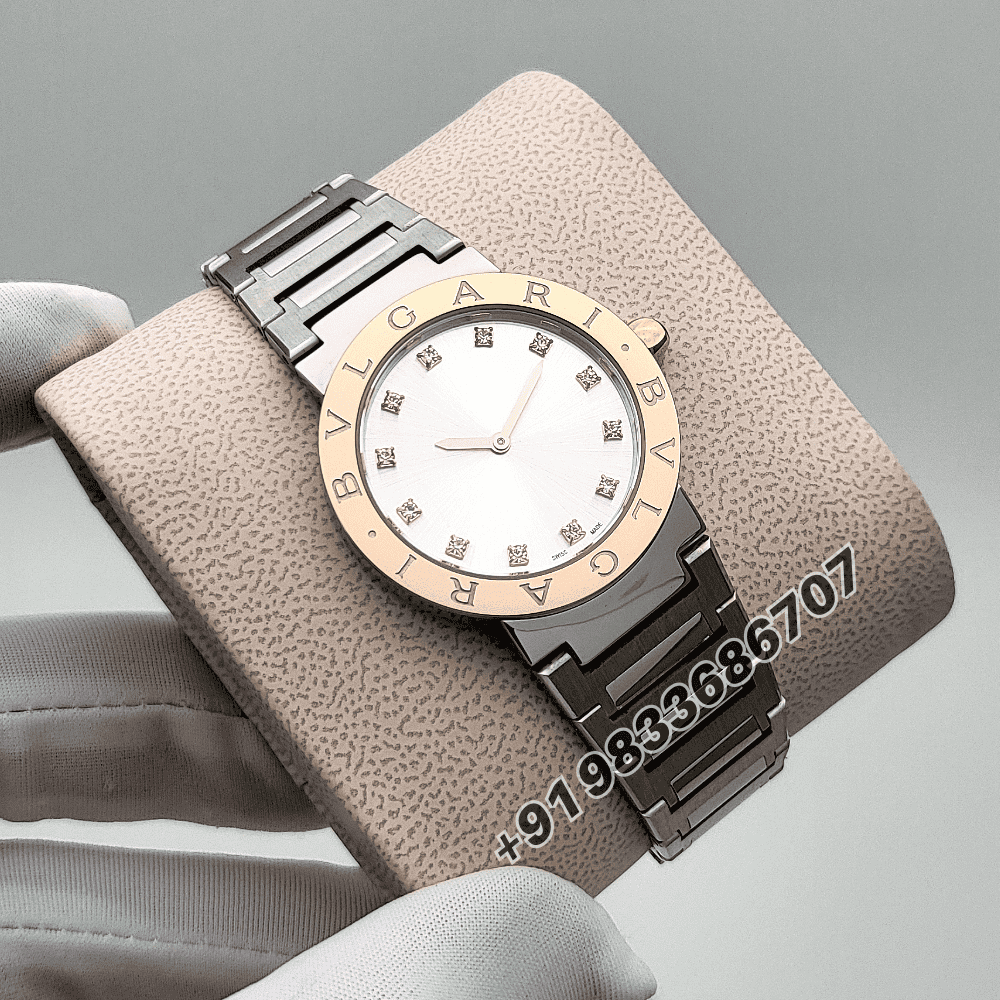 Bvlgari Bvlgari Stainless Steel Rose Gold Bezel Silver Sunray Dial High Quality Women’s Watch - Image 3