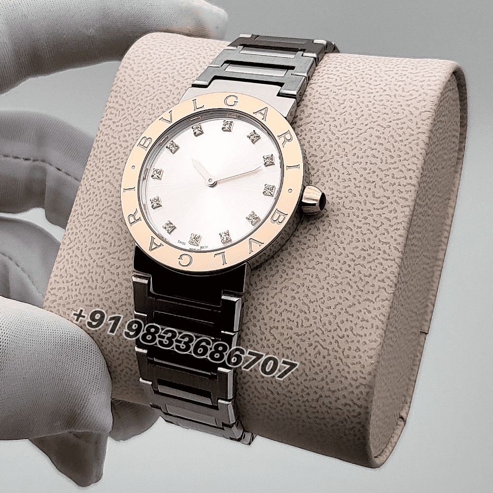 Bvlgari Bvlgari Stainless Steel Rose Gold Bezel Silver Sunray Dial High Quality Women’s Watch - Image 2