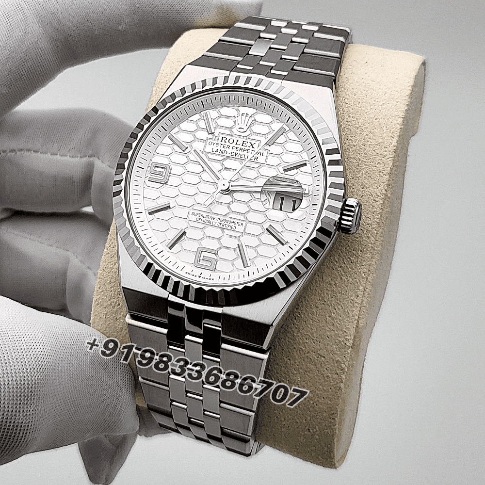 Rolex Land-Dweller 40mm Oystersteel and White Gold Intense White Honeycomb Motif Dial Exact 1:1 Top Quality Replica Super Clone Swiss ETA 7135 Automatic Movement Watch - Image 2
