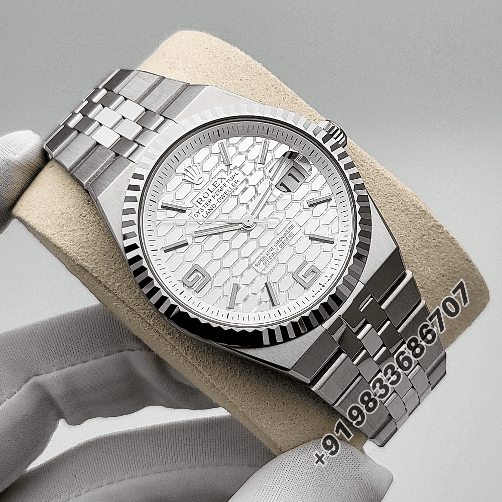 Rolex Land-Dweller 40mm Oystersteel and White Gold Intense White Honeycomb Motif Dial Exact 1:1 Top Quality Replica Super Clone Swiss ETA 7135 Automatic Movement Watch - Image 3