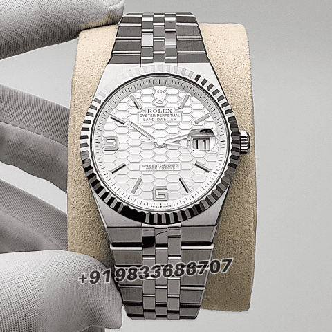Rolex Land-Dweller 40mm Oystersteel and White Gold Intense White Honeycomb Motif Dial Exact 1:1 Top Quality Replica Super Clone Swiss ETA 7135 Automatic Movement Watch