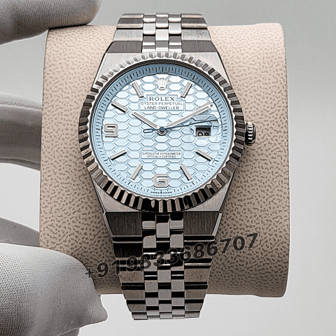 Rolex Land-Dweller Oystersteel and Ice Blue Honeycomb 40mm High Quality Swiss Automatic Watch