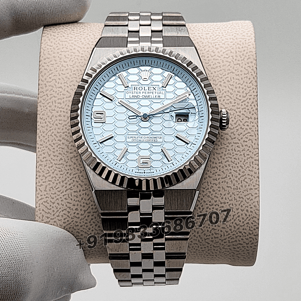 Rolex Land-Dweller Oystersteel and Ice Blue Honeycomb 40mm High Quality Swiss Automatic Watch
