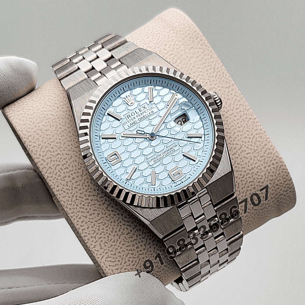 Rolex Land-Dweller Oystersteel and Ice Blue Honeycomb 40mm High Quality Swiss Automatic Watch - Image 3
