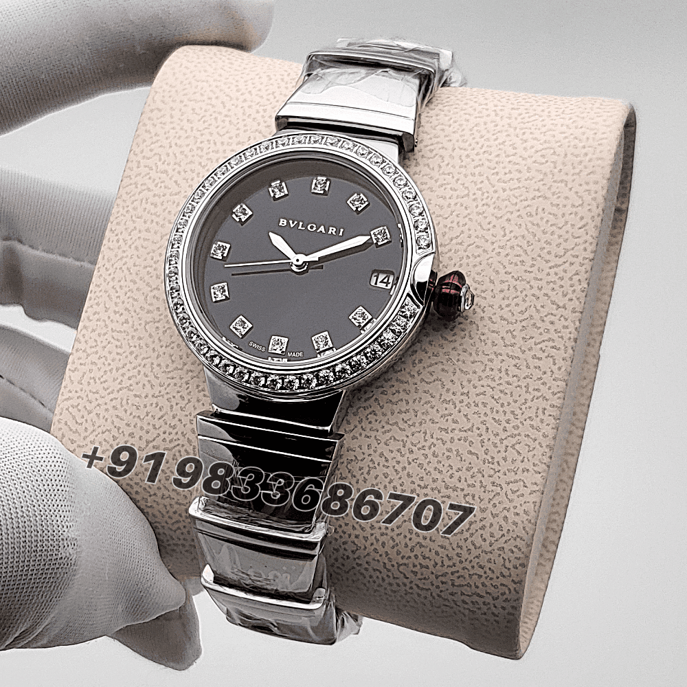 Bvlgari Lvcea Stainless Steel Black Dial Diamond set Bezel High Quality Women’s Watch - Image 2