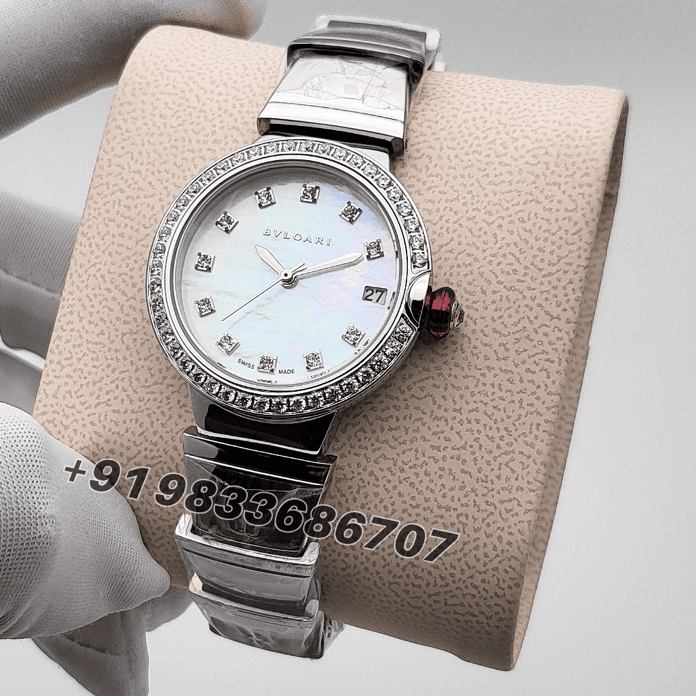 Bvlgari Lvcea Stainless Steel White Mother-of-Pearl Dial Diamond Set Bezel High Quality Women’s Watch - Image 2