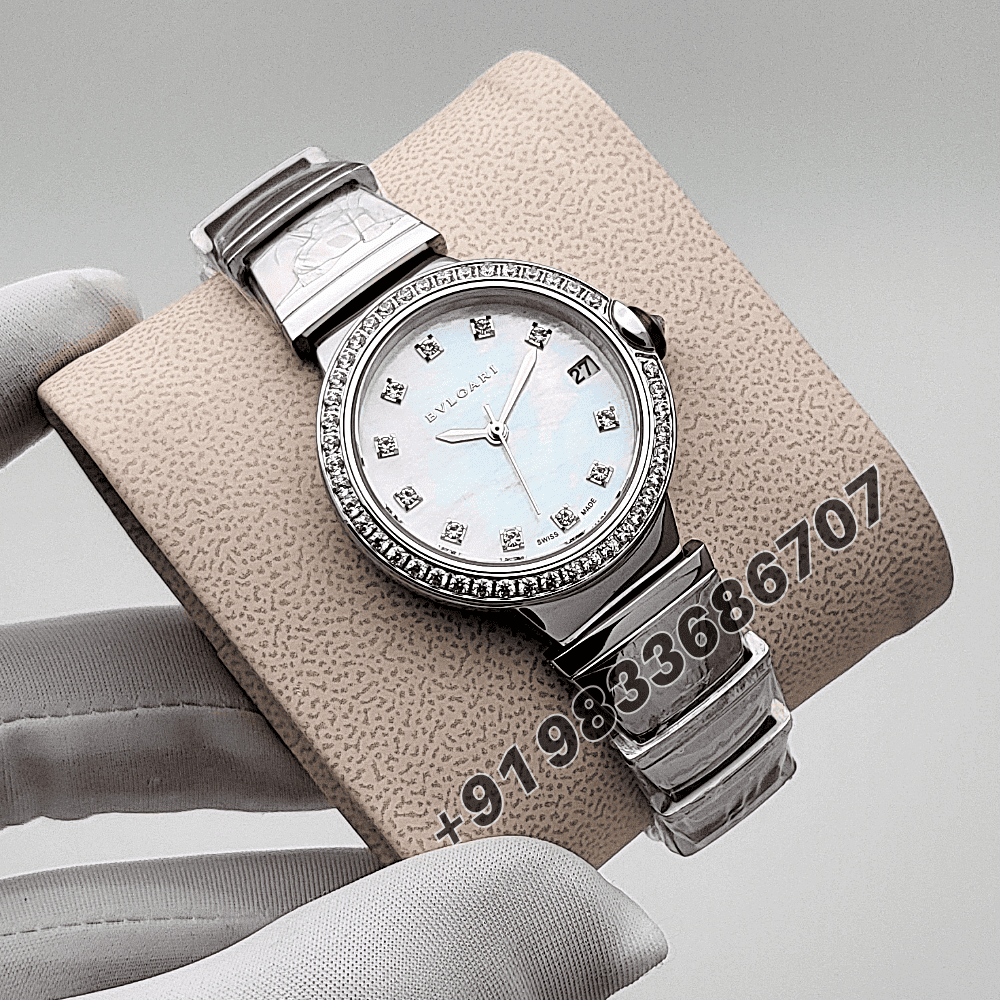 Bvlgari Lvcea Stainless Steel White Mother-of-Pearl Dial Diamond Set Bezel High Quality Women’s Watch - Image 3