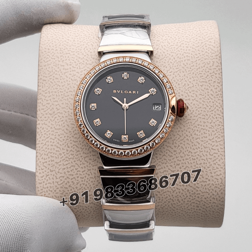 Bvlgari Lvcea Stainless Steel and Rose Gold Black Dial High Quality Women’s Watch