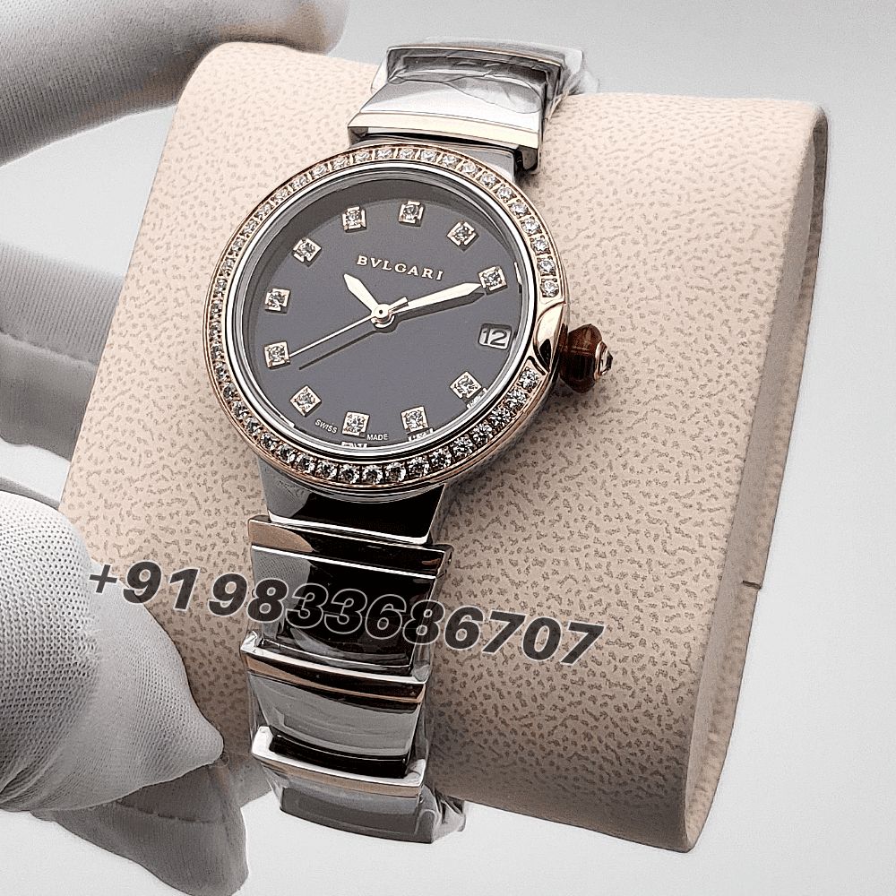Bvlgari Lvcea Stainless Steel and Rose Gold Black Dial High Quality Women’s Watch - Image 2