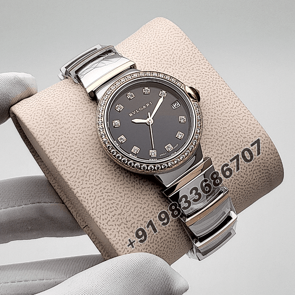 Bvlgari Lvcea Stainless Steel and Rose Gold Black Dial High Quality Women’s Watch - Image 3