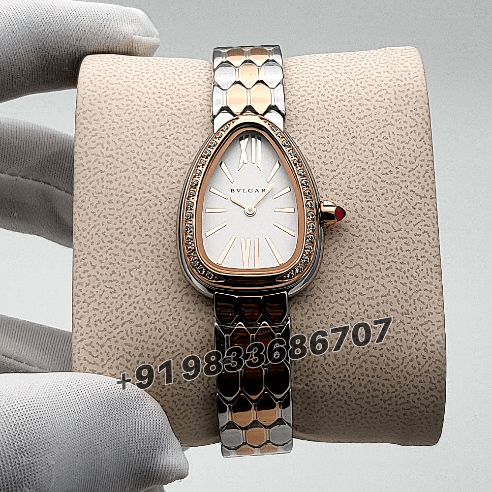 Bvlgari Serpenti Seduttori Rose Gold and Stainless Steel Diamond Set White Dial High Quality Women’s Watch
