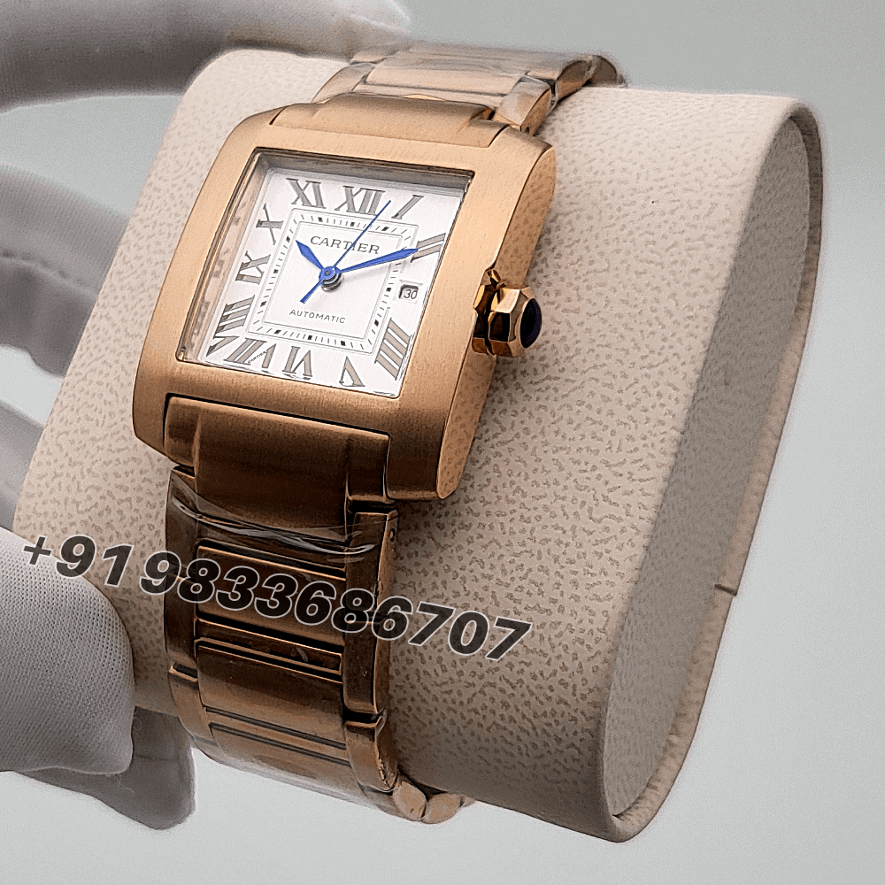Cartier Tank Francaise Rose Gold White Dial High Quality Swiss Automatic First Copy Watch - Image 2