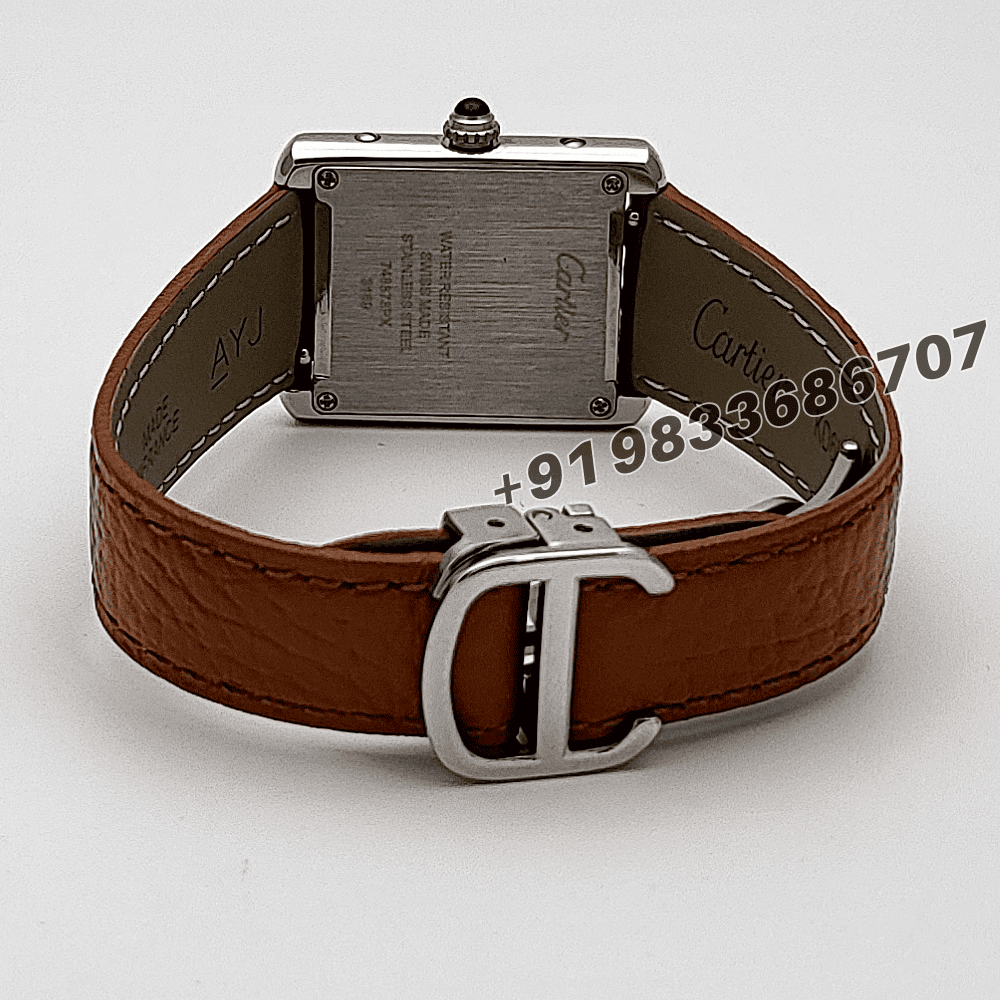 Cartier Tank Must de White Dial Brown Leather Strap High Quality First Copy Women’s Watch - Image 4