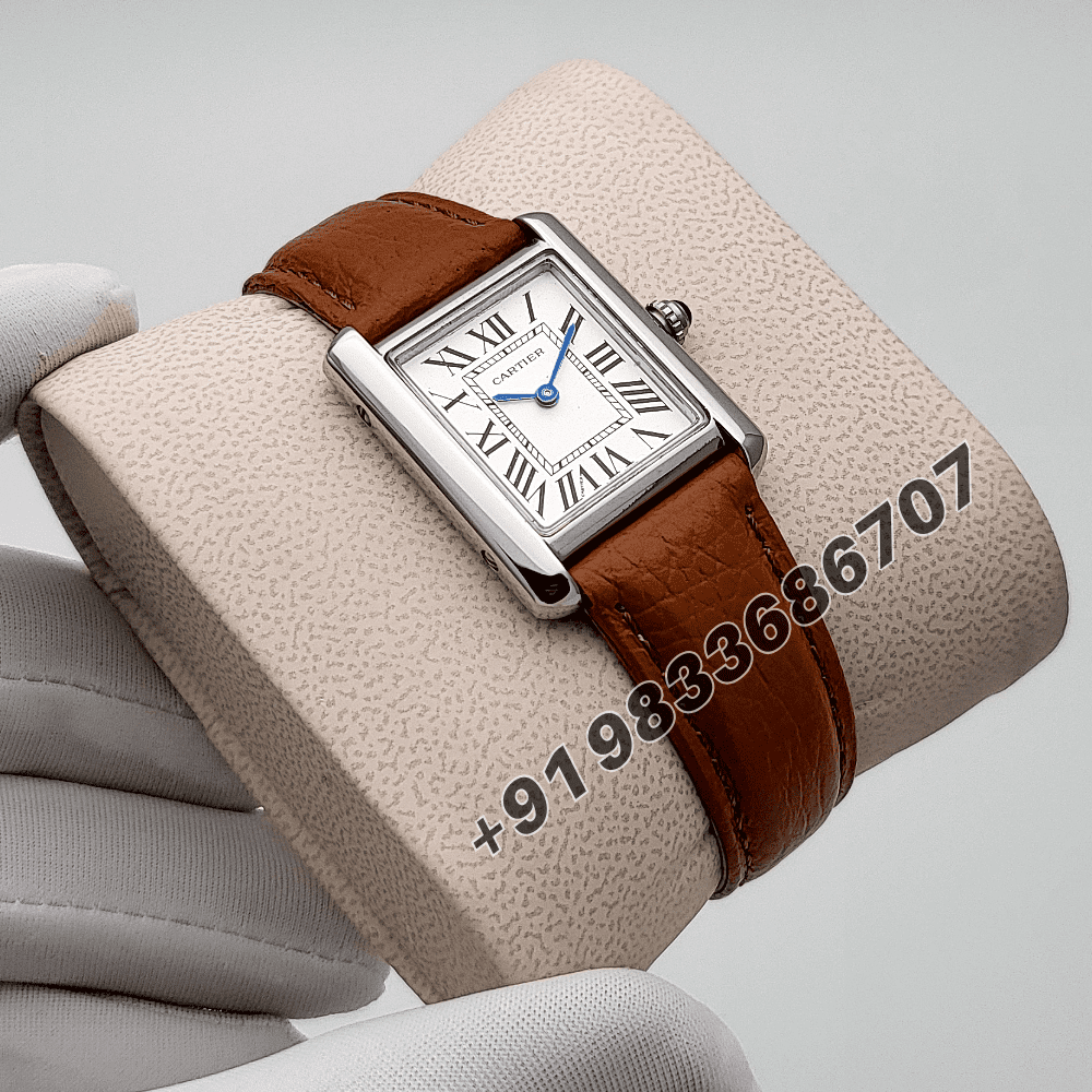 Cartier Tank Must de White Dial Brown Leather Strap High Quality First Copy Women’s Watch - Image 3