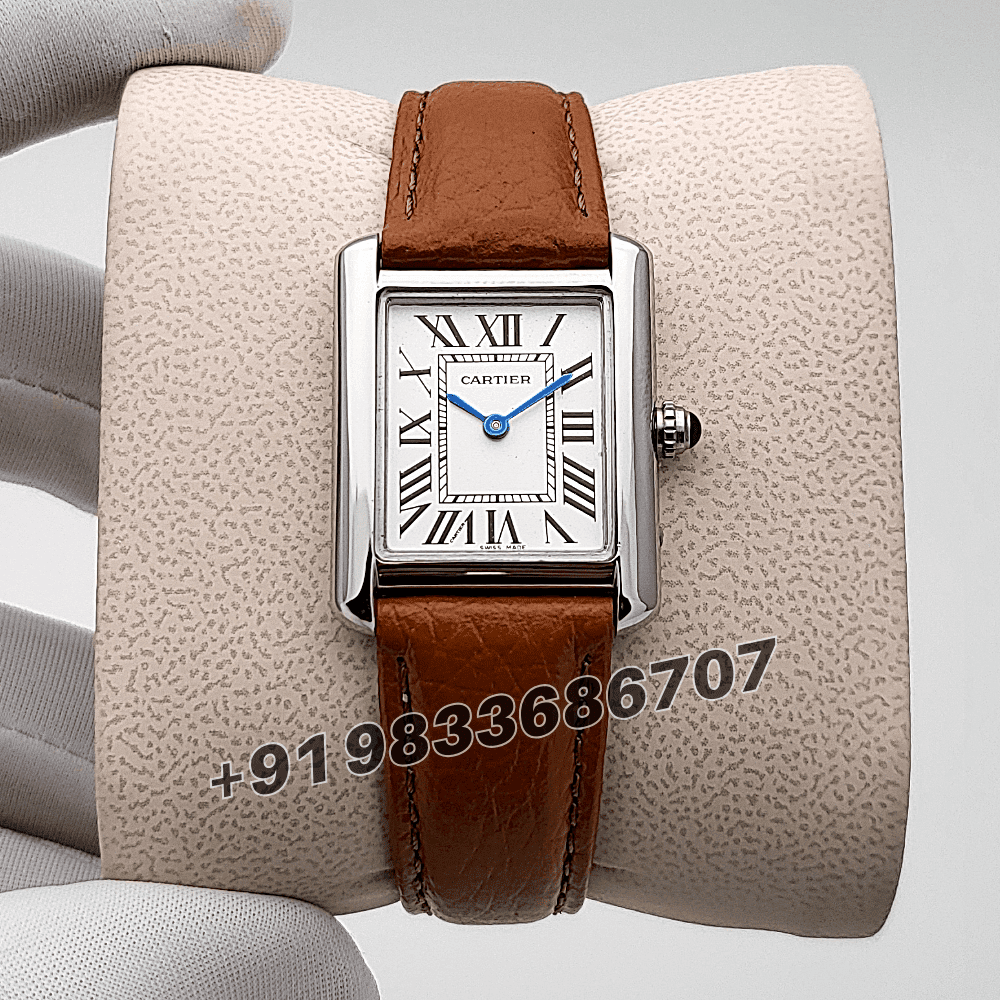 Cartier Tank Must de White Dial Brown Leather Strap High Quality First Copy Women’s Watch