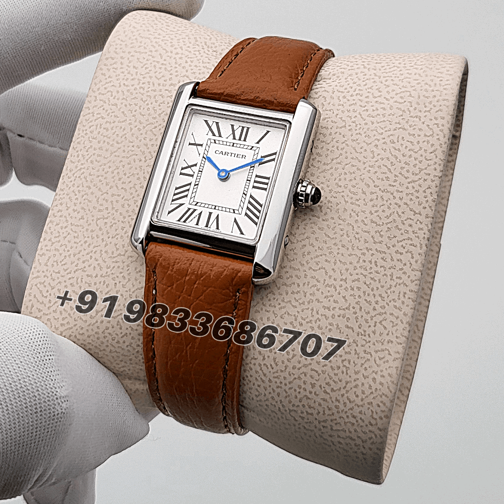 Cartier Tank Must de White Dial Brown Leather Strap High Quality First Copy Women’s Watch - Image 2