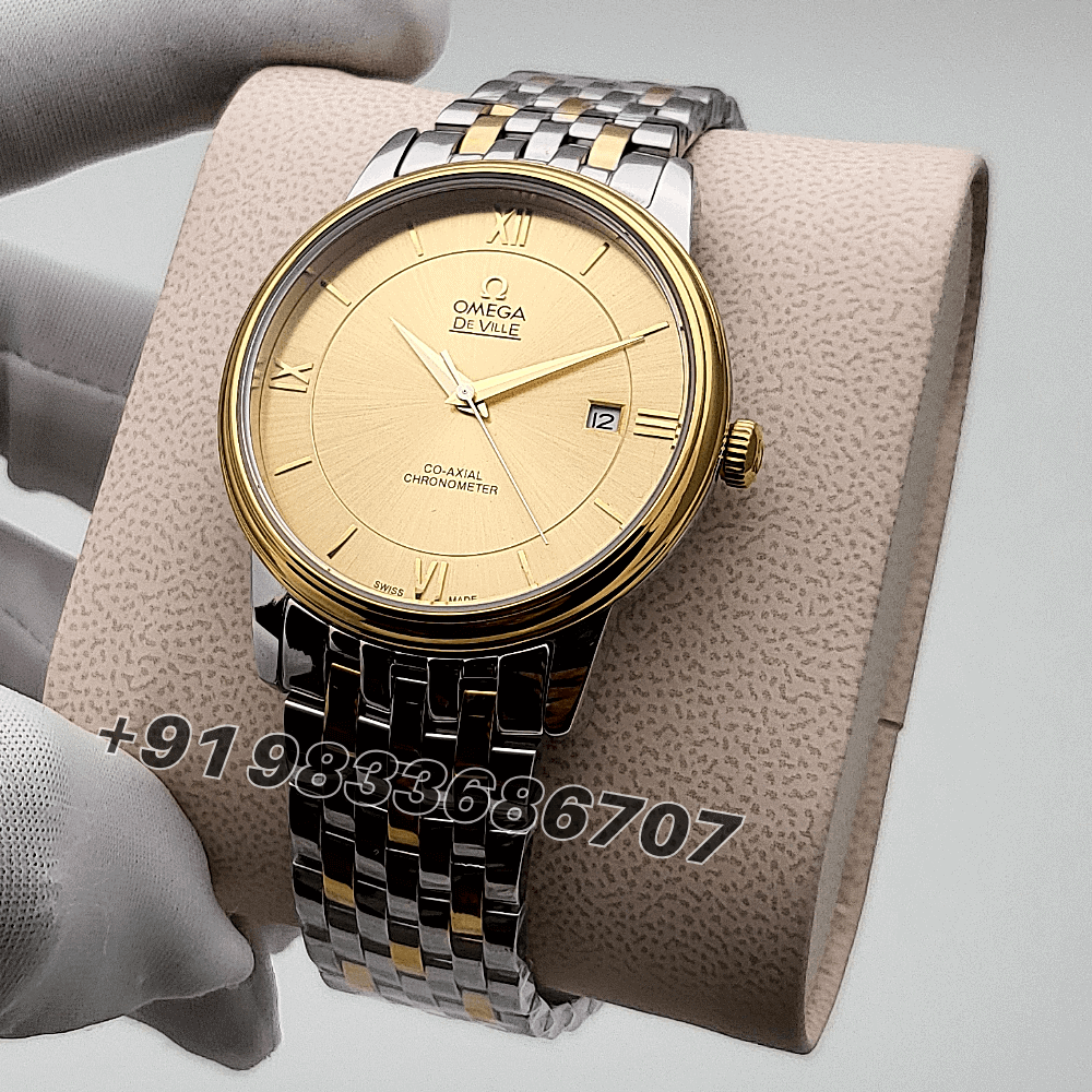 Omega De Ville Prestige Stainless Steel Yellow Gold Dial High Quality Swiss Automatic Watch - Image 2