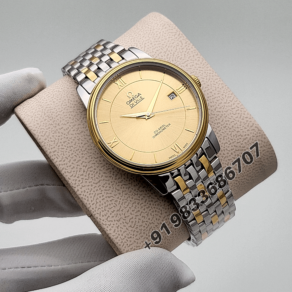 Omega De Ville Prestige Stainless Steel Yellow Gold Dial High Quality Swiss Automatic Watch - Image 3