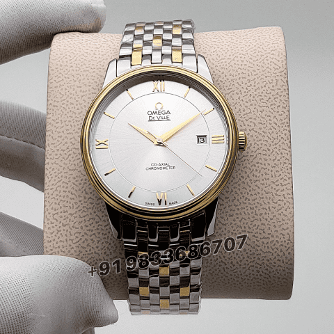 Omega De Ville Prestige Stainless Steel and Yellow Gold Silver Dial High Quality Swiss Automatic Watch