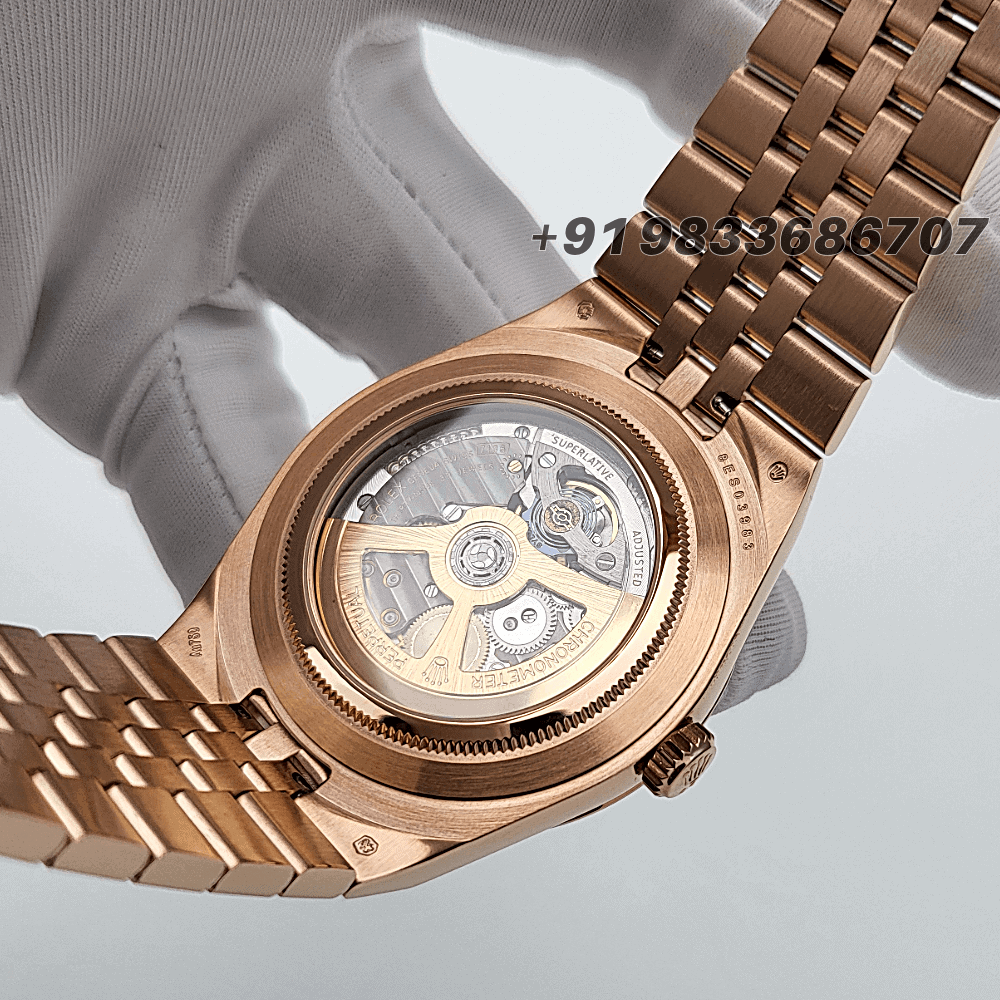 Rolex Land-Dweller 40mm Everose Gold White Honeycomb Motif Dial Exact 1:1 Top Quality Replica Super Clone Swiss ETA 7135 Automatic Movement Watch - Image 5