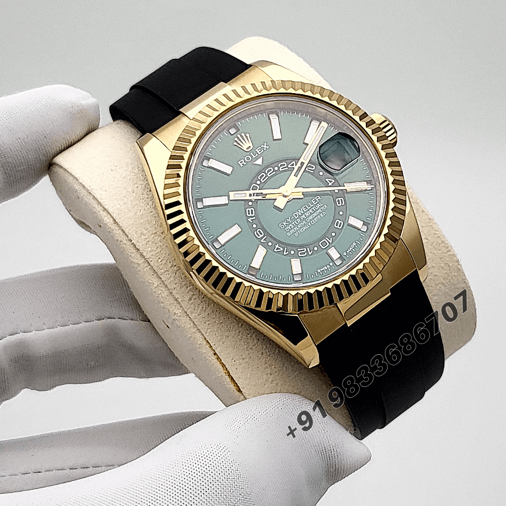 Rolex Sky-Dweller 18ct Yellow Gold Oysterflex Bright Green Dial 42mm Exact 1:1 Top Quality Super Clone Replica Swiss ETA 9002 Automatic Movement Watch - Image 3