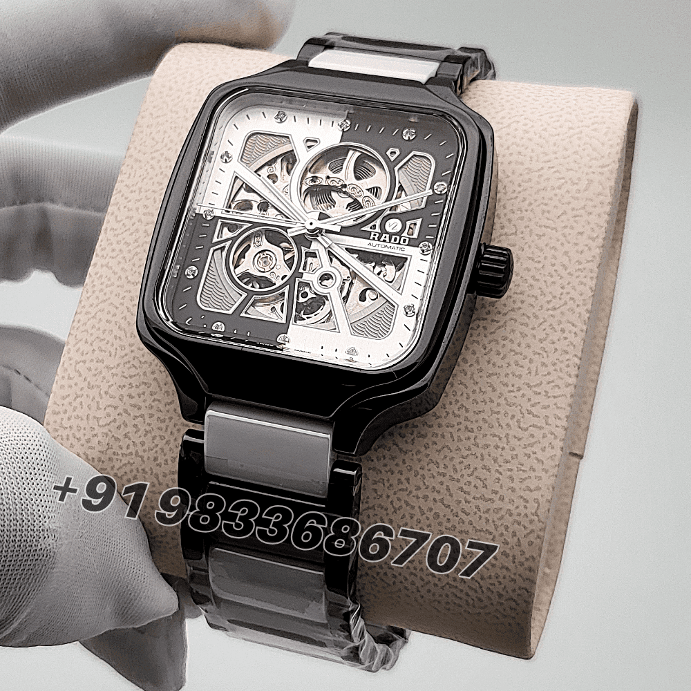 Rado True Square Black and White Open Heart Diamonds High Quality Swiss Automatic Movement Watch - Image 2