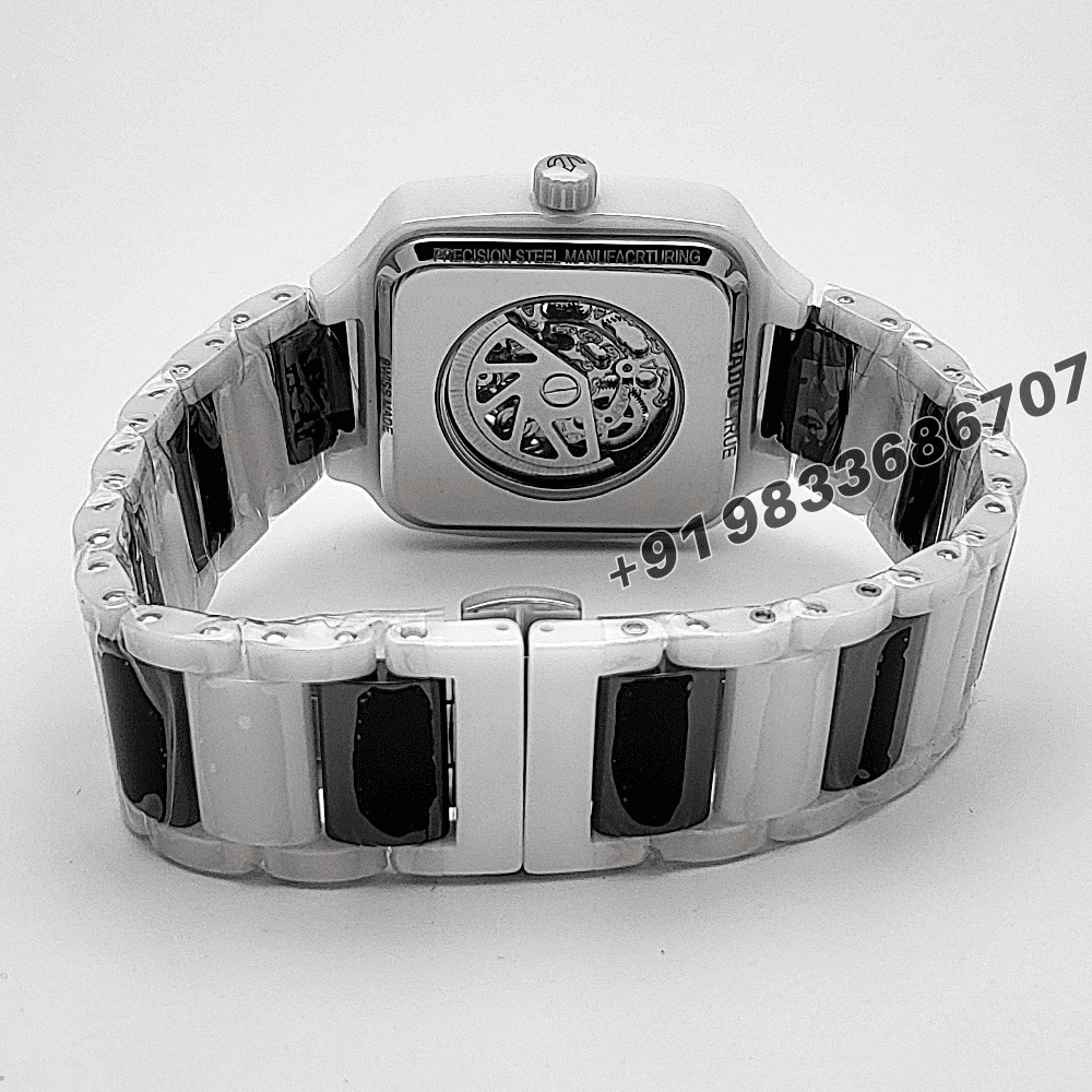 Rado True Square White and Black Open Heart Diamonds High Quality Swiss Automatic Movement Watch - Image 4
