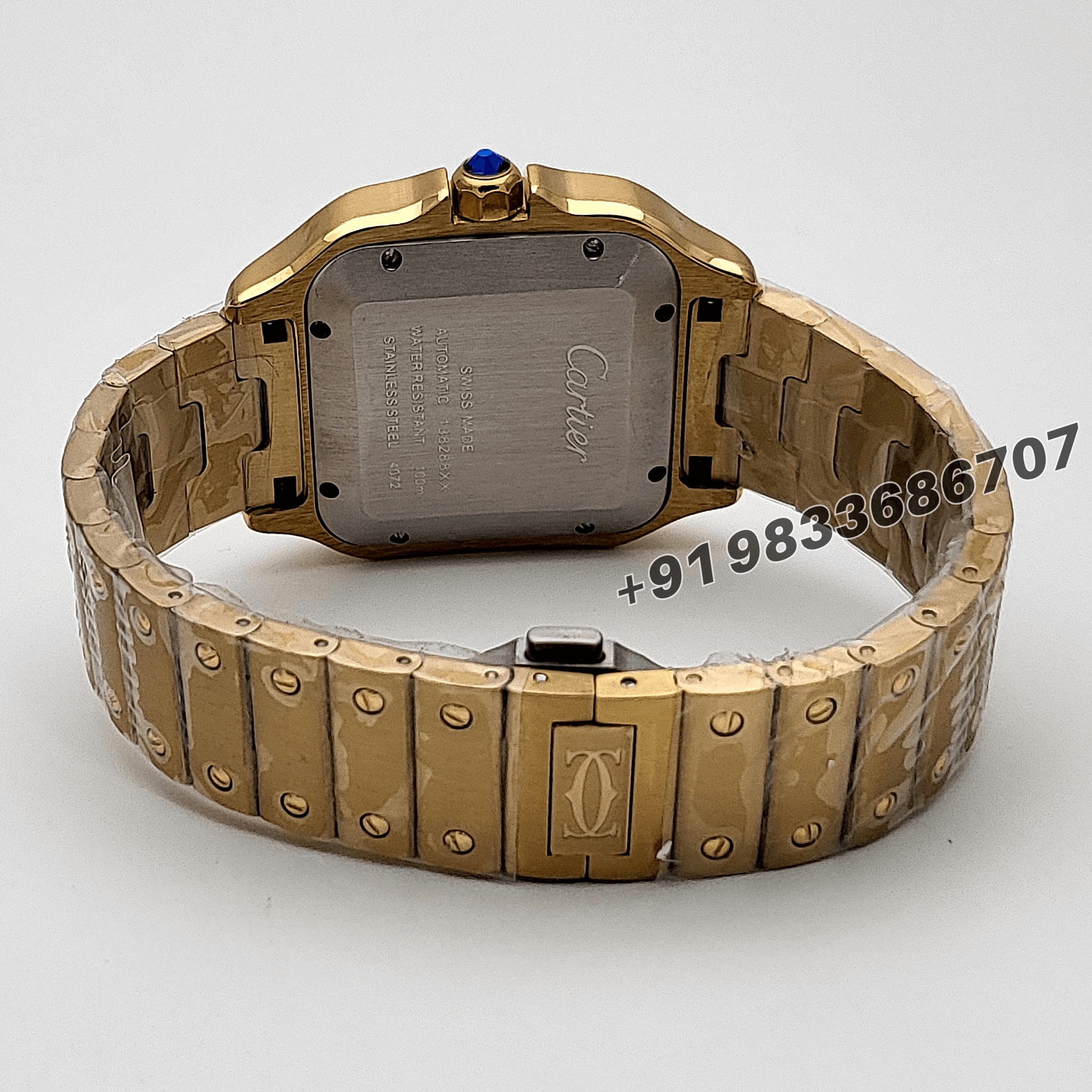 Cartier Santos Yellow Gold Sunray-Brushed Dial High Quality Swiss Automatic First Copy Watch - Image 4