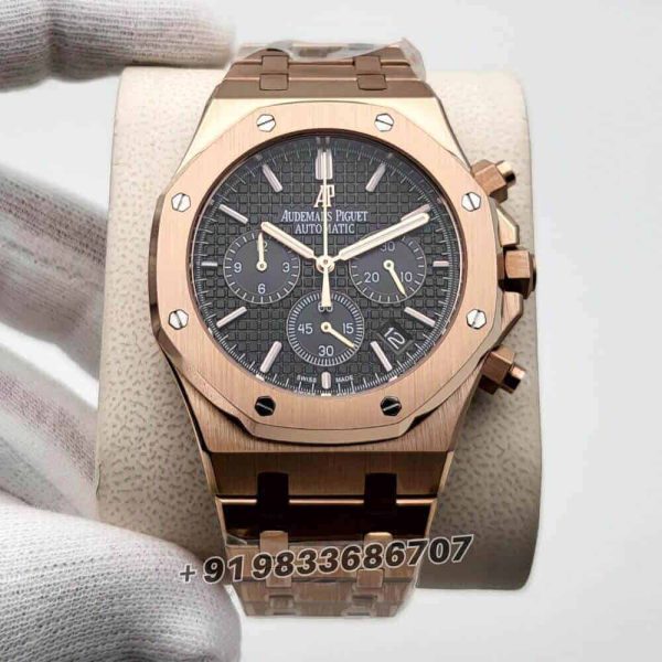 audemars piguet automatic replica Oak Chronograph Rose Gold Black Dial 41mm