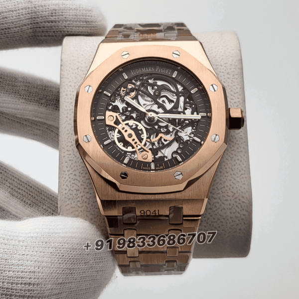 fake audemars piguet watch Royal Oak Rose Gold Skeleton Blue Dial