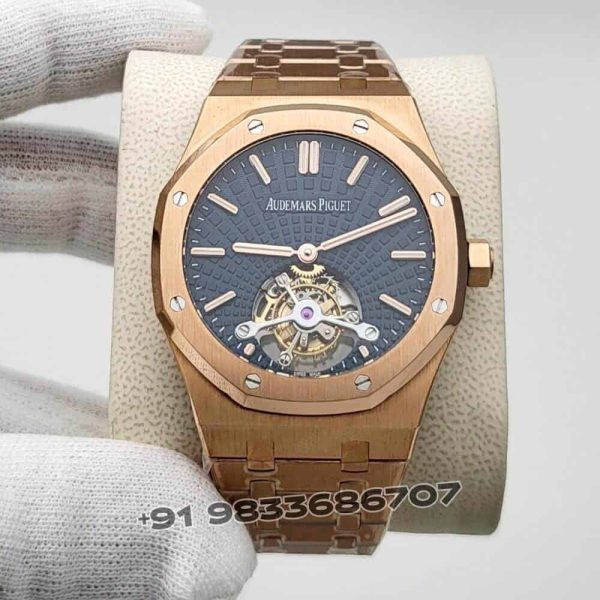 Audemars Piguet Royal Oak Tourbillon Pink Gold Blue Sunray Dial 41mm Exact 1:1 Top Quality Super Clone Replica Swiss ETA 2924 Movement Watch