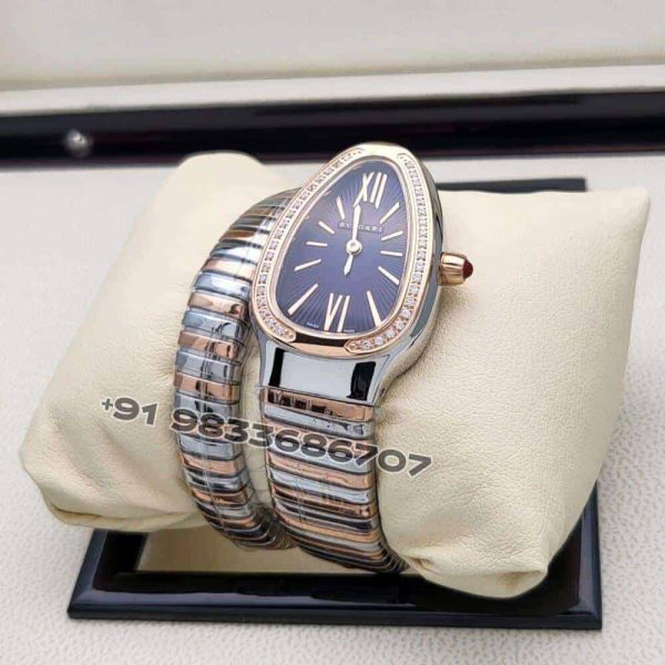 Bulgari Serpenti Dual Tone Single Spiral Blue Dial Brilliant Cut Diamond Set Bezel Super High Quality Watch