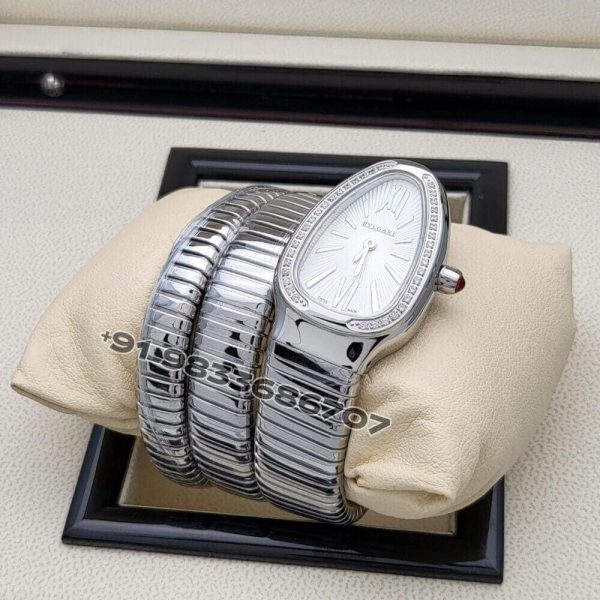 Bulgari Serpenti Stainless Steel Double Spiral White Dial Brilliant Cut Diamond Set Bezel Super High Quality Watch (1)