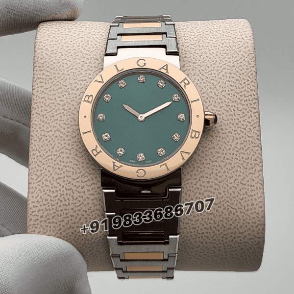 Bvlgari Bvlgari Dual Tone Rose Gold Bezel Green Satiné Soleil Lacquered Dial High Quality Women’s Watch (1)